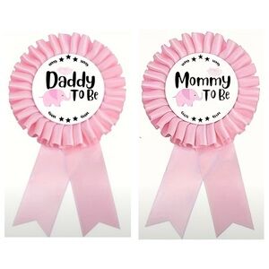 Pink Mommy & Daddy To Be Rosette Badges